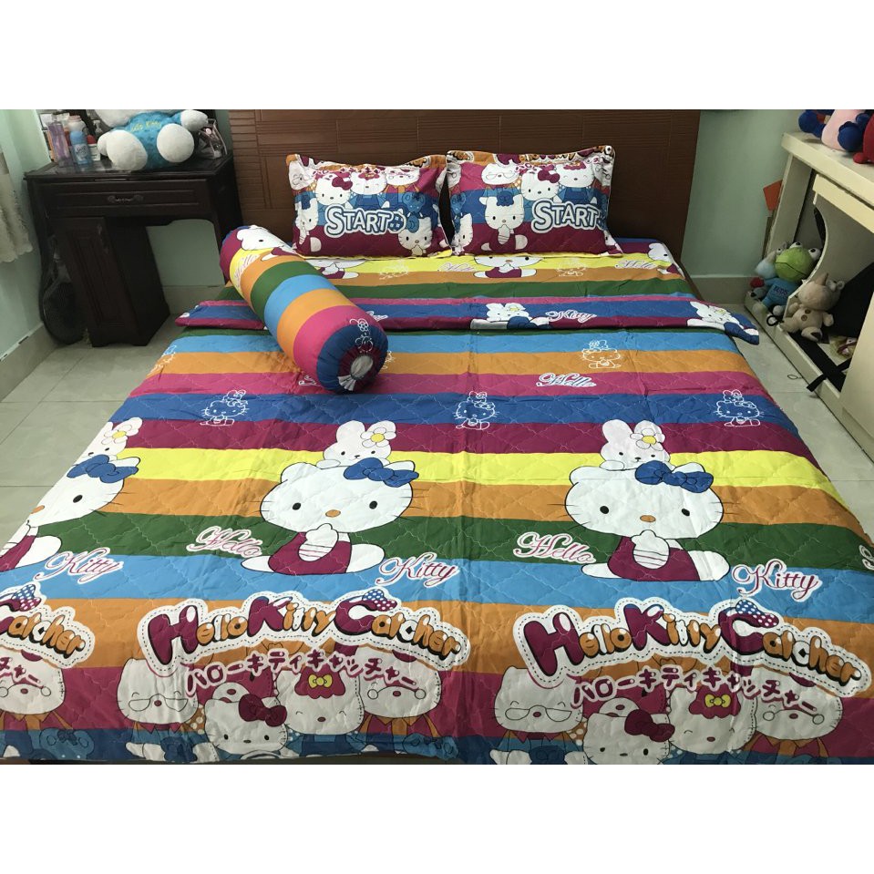 Set chăn drap gối 5 món Hello Kitty 1m6x2mx10cm nhiều mẫu