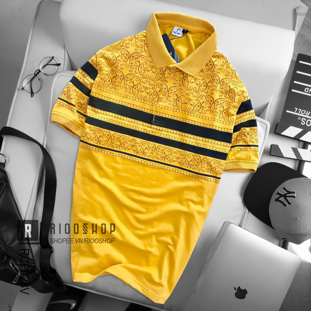 Áo thun nam trung niên có cổ đẹp họa tiết sang trọng Heyboy RCP028V - áo thun nam form rộng Riooshop | BigBuy360 - bigbuy360.vn