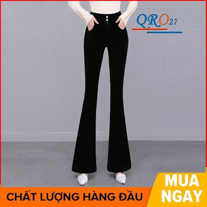 Quần jean nữ ống loe đẹp màu xanh đen thời trang hàng hiệu rosata qro27  ྇