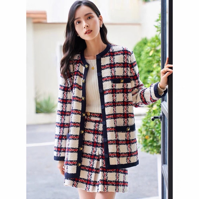 Áo khoác blazer nữ Gu cci GG GC phối họa tiết caro nhẹ nhàng tinh tế