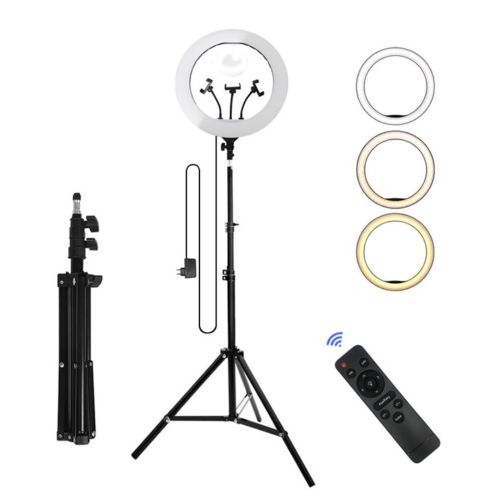 Đèn led livestream chụp ảnh, makeup 45cm 3 chế độ đèn tích hợp 3 kẹp điện thoại