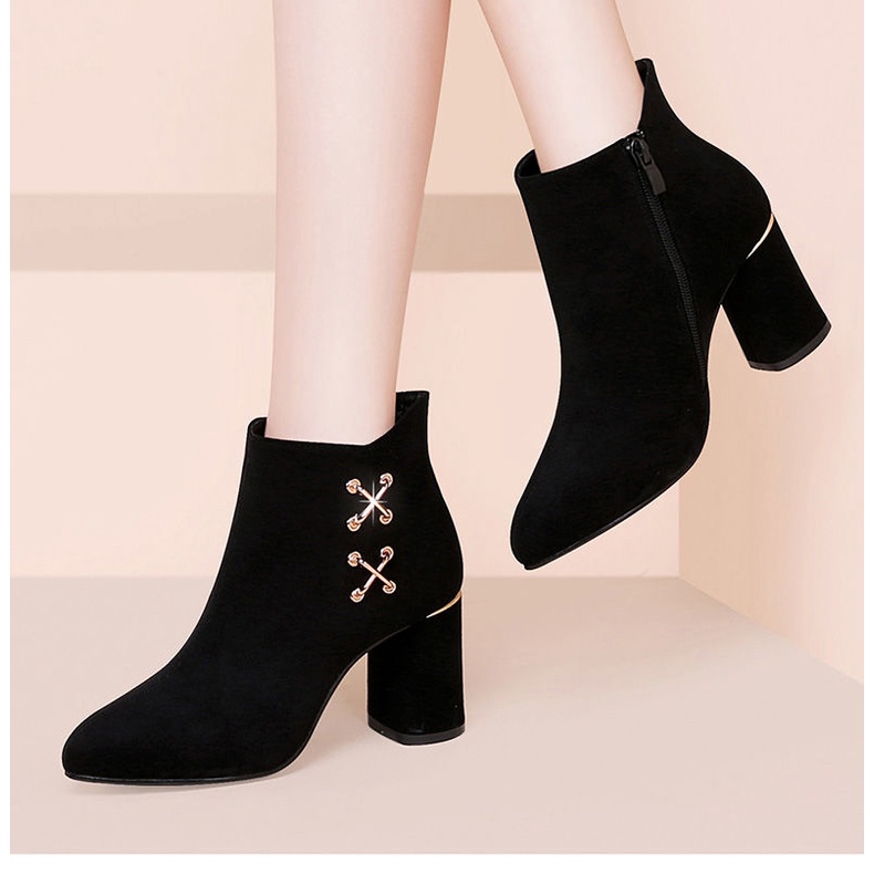 Giày bốt nữ cổ thấp giày boots nữ chất da lộn gót cao 7cm - Xem ảnh thật ở cuối | BigBuy360 - bigbuy360.vn