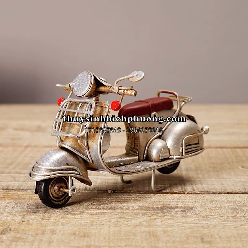 MÔ HÌNH XE VESPA XÁM TRANG TRÍ TIỂU CẢNH TERRARIUM VÀ HỒ BÁN CẠN THỦY SINH