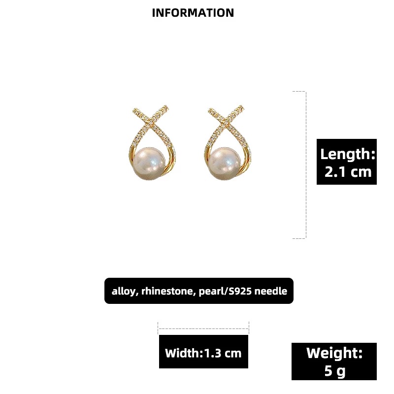 Khuyên Tai Kim Loại Hình Thánh Giá Đính Đá / Ngọc Trai Giả Phong Cách Vintage