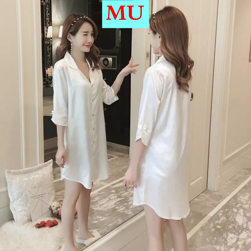 Đầm sơ mi dáng rộng thời trang mùa thu quyến rũ tùy chọn màu sắc dành cho nữ