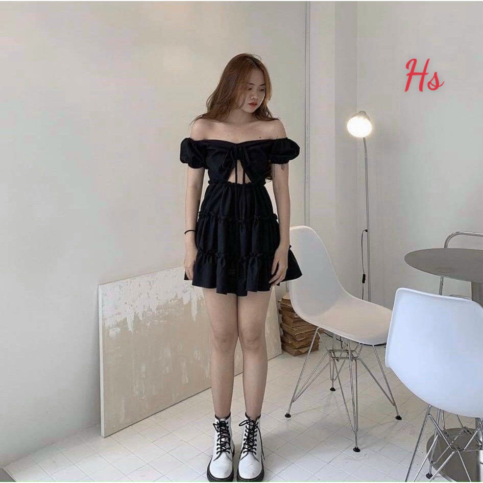[ MẪU MỚI TRÀO HÈ ] Váy Trễ Vai Rút Ngực Hở Eo ❤ Đầm Tơ Chất Vải ovan Lụa Thời Trang THư Shop Hottrend Tặng Lơ Buộc Tóc