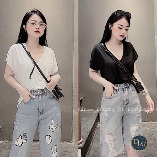 Áo phông cổ tim tay ngắn cánh dơi nhẹ- Áo thun cổ tim nữ chất cotton lạnh siêu Xinh Lavusa - AN394