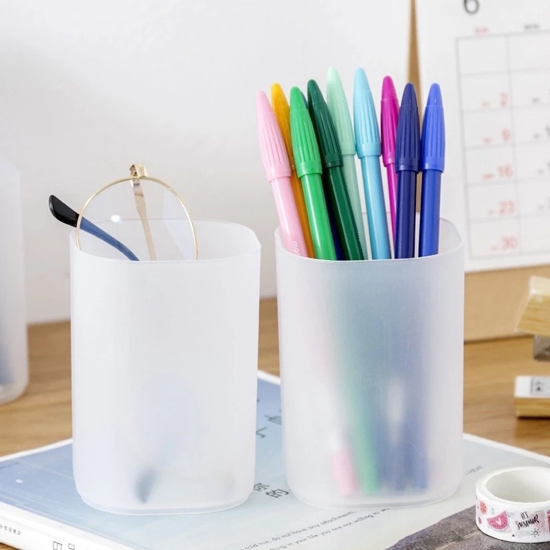 Ống đựng bút nhựa nhám trong suốt nhẹ đa năng đơn giản để bàn sáng tạo