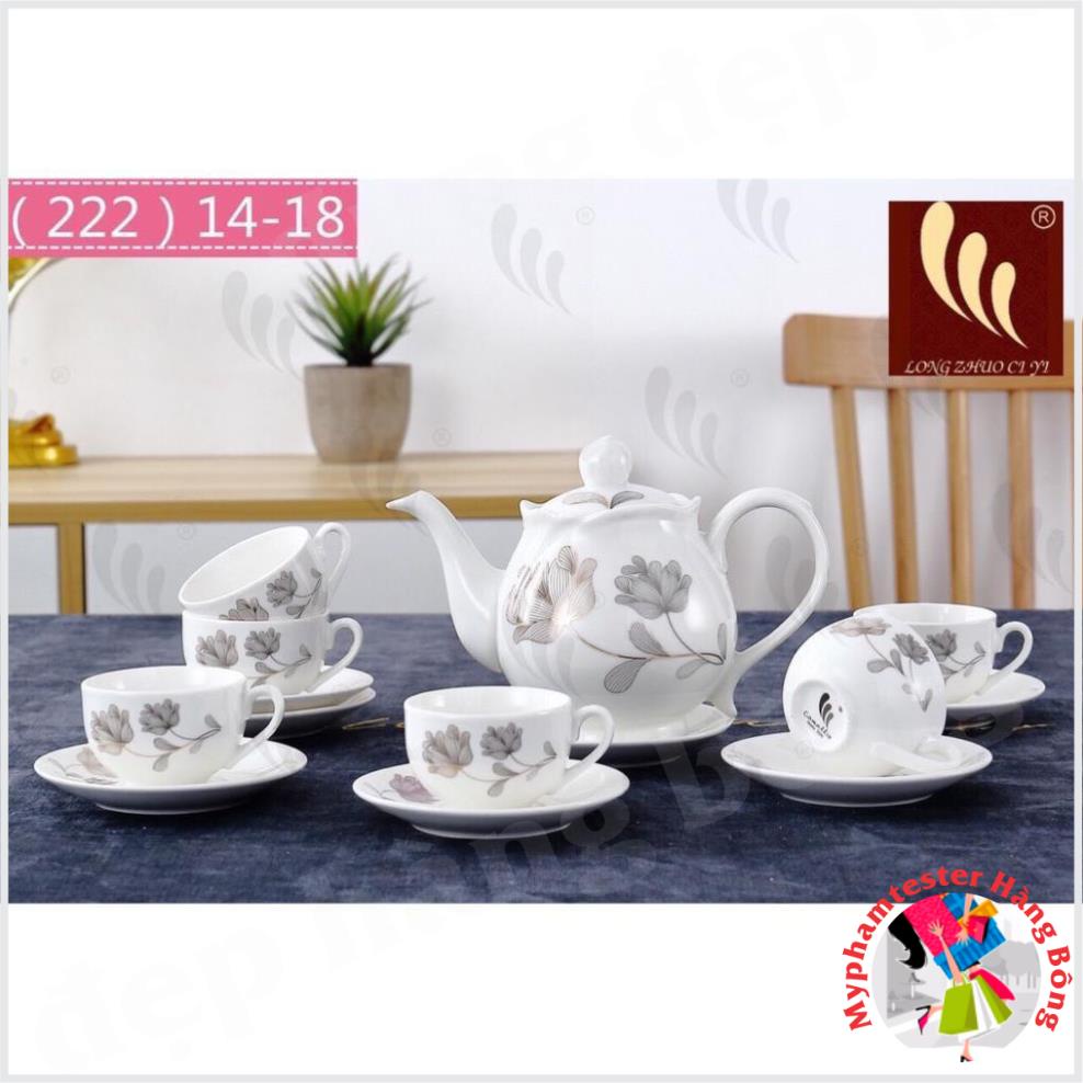 Bộ ấm chén uống trà sứ trắng hoa