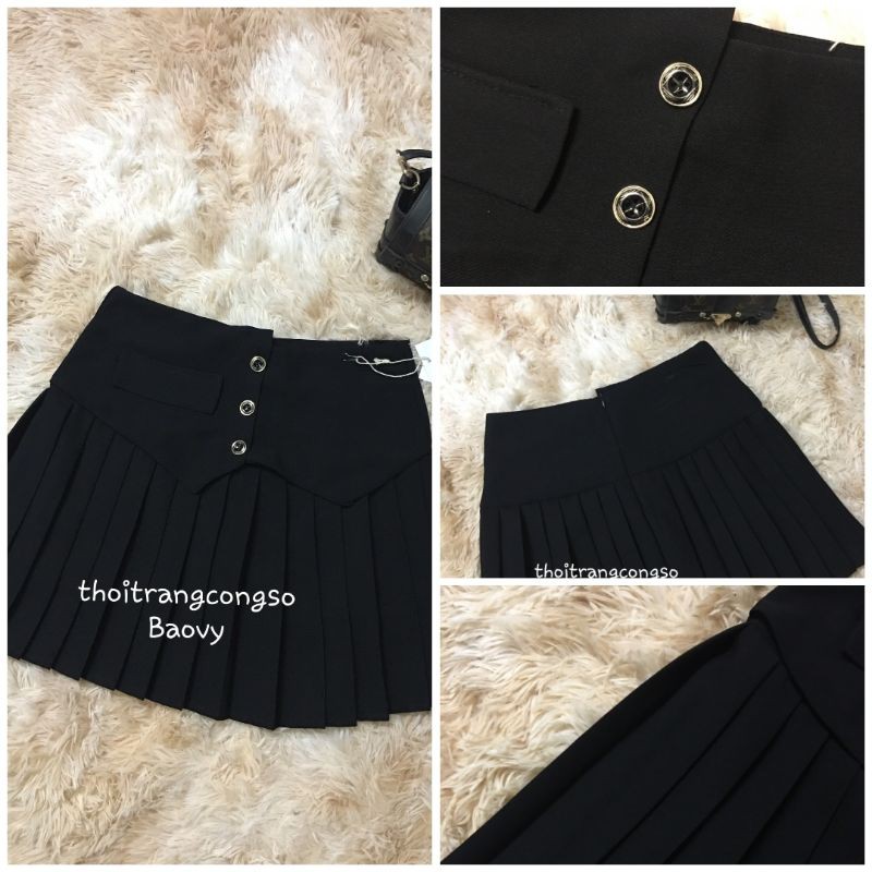 [Freeship]Chân Váy Xòe Chân Váy Xếp Ly Phối Cúc Kim Loại Có Cạp Cách Điệu Form Đẹp Độc Lạ🔝🔝🔝 | BigBuy360 - bigbuy360.vn