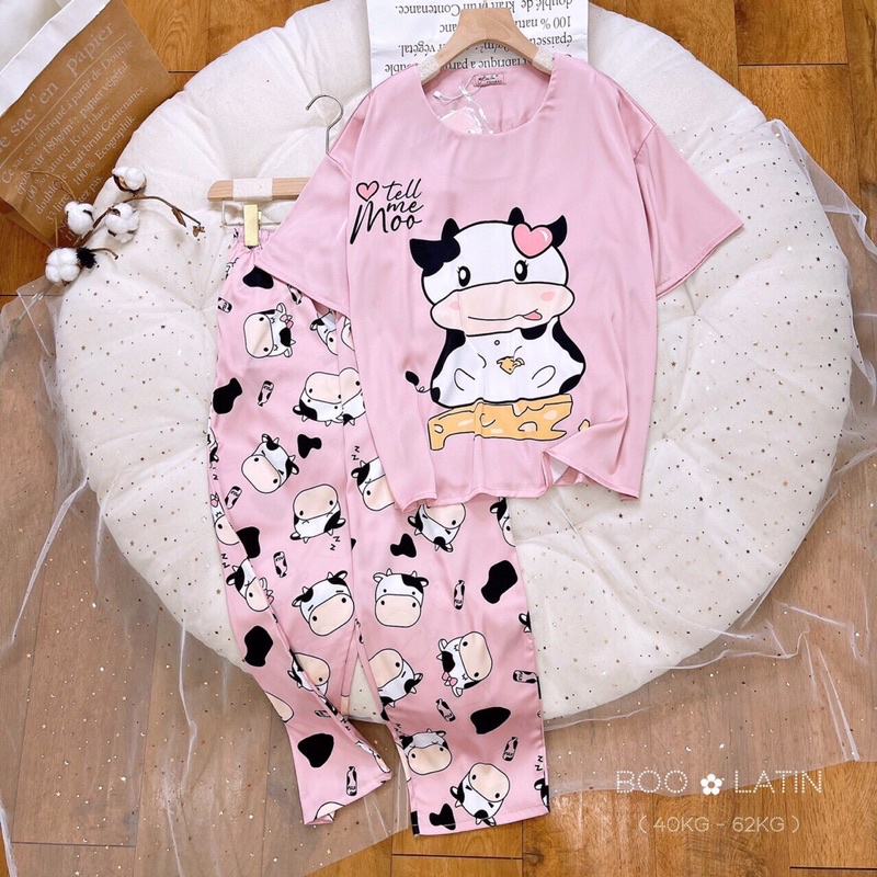 Đồ ngủ, đồ bộ mặc nhà lụa Latin cổ tròn mẫu gấu xinh xắn 40-63kg | BigBuy360 - bigbuy360.vn