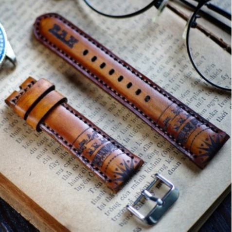 Dây đồng hồ Apple Watch , Iwatch , Iphone Watch Da Bò Italia Vegtan Nâu Sáng Trống Đồng Việt Nam RAM Leather  Bền Đẹp