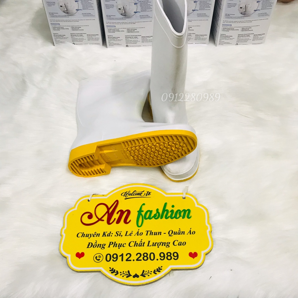 Ủng Cao Su Trắng Đế Vàng Đi Mưa, Làm Vườn, Lao Động _ Hình Chụp Thật