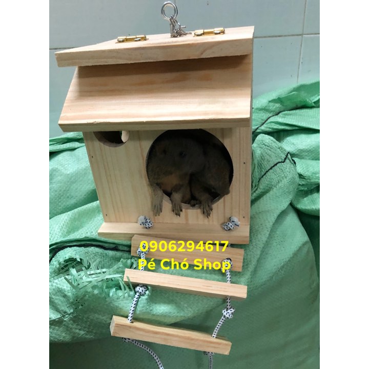 Nhà Ngủ GỖ treo CAO CẤP cho Sóc Đất ,Sóc Bông,bay...