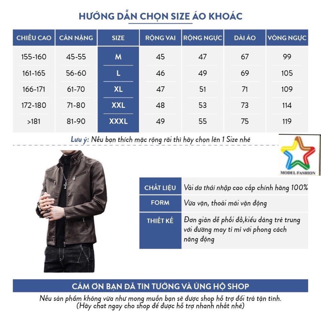ÁO KHOÁC DA NAM LÓT DÙ THỜI TRANG CAO CẤP