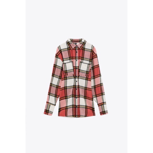 ZARA Đức - Áo kiểu auth new tag cao cấp chính hãng có sẵn sale 6929/253 sơ mi caro flannel hồng form dài tay