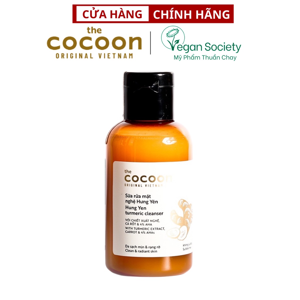 Sữa rửa mặt nghệ Hưng Yên cocoon 140ml sáng mịn da Thuần Chay - Vegan Society