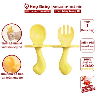 Thìa Dĩa tập xúc cán ngắn có nút chặn ăn toàn cho bé