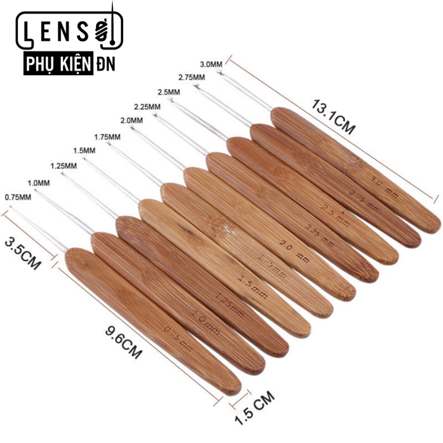 Bộ que móc cán gỗ 8 size siêu êm, siêu Vintage - Len sợi phụ kiện Đà Nẵng