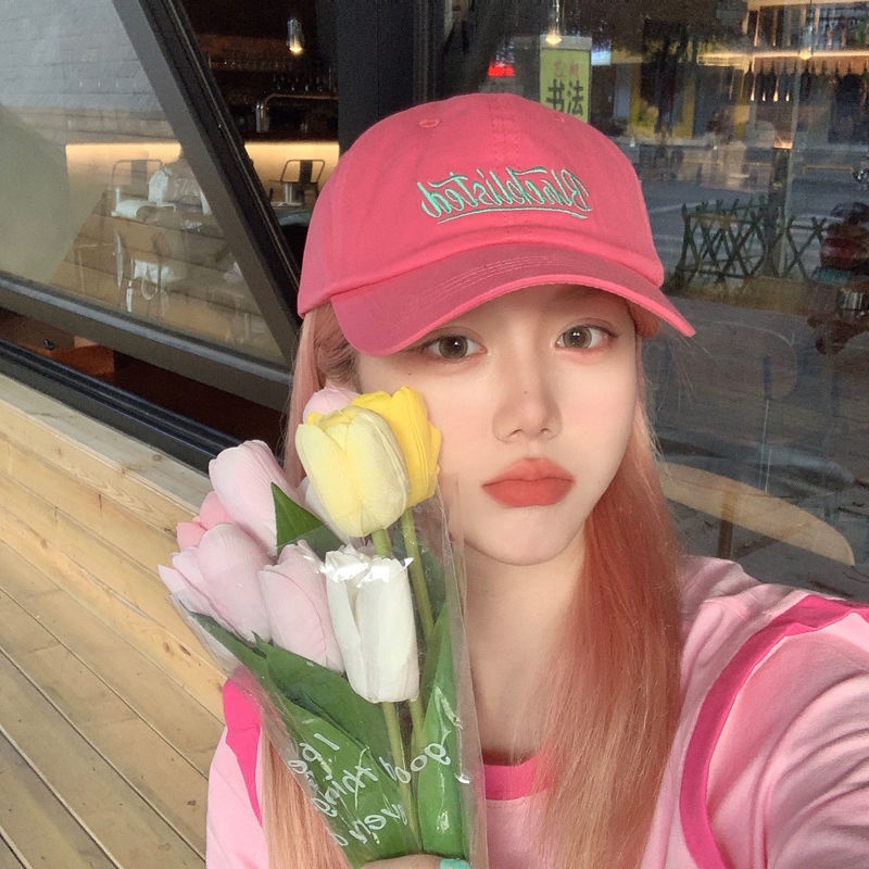 Jiashucheng Mũ Lưỡi Trai Chống Nắng Vành Cong In Chữ Raspberry Đỏ Phong Cách Hàn Quốc Thời Trang Xuân Hè Cho Nữ