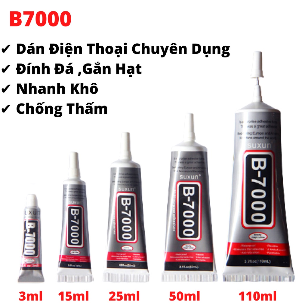 Keo dán màn hình điện thoại B7000 dung tích 15ml, 25ml, 50ml, 110ml siêu dính, dán gioăng, cảm ứng điện thoại, đồ nhựa