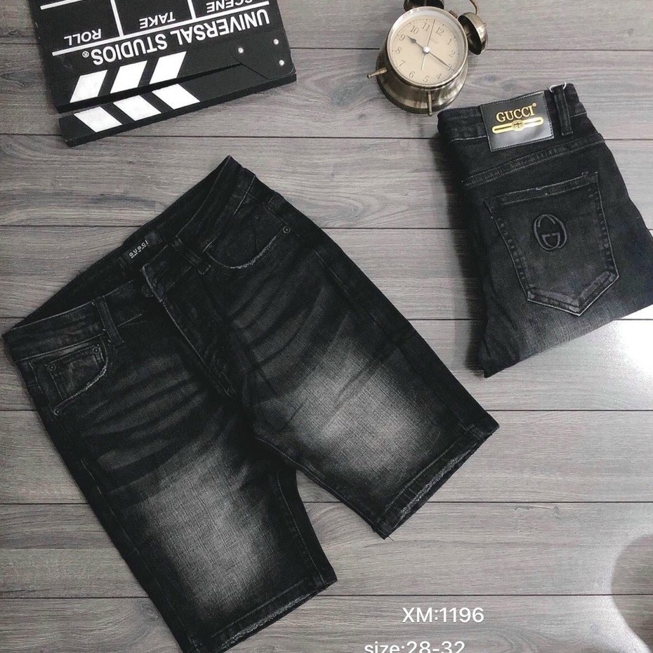 Quần short jean nam màu xám đậm trơn đơn giản Hàn Quốc vài dày dặn co giãn chuẩn VB-SHOP1196