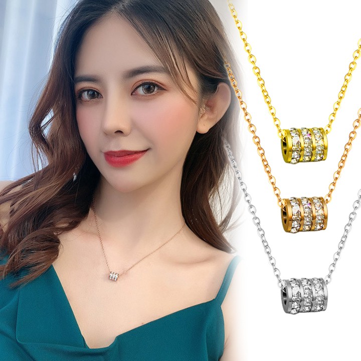 Dây chuyền nữ titan cao cấp ống tròn 3 hàng đá siêu đẹp, bền màu, hợp thời trang