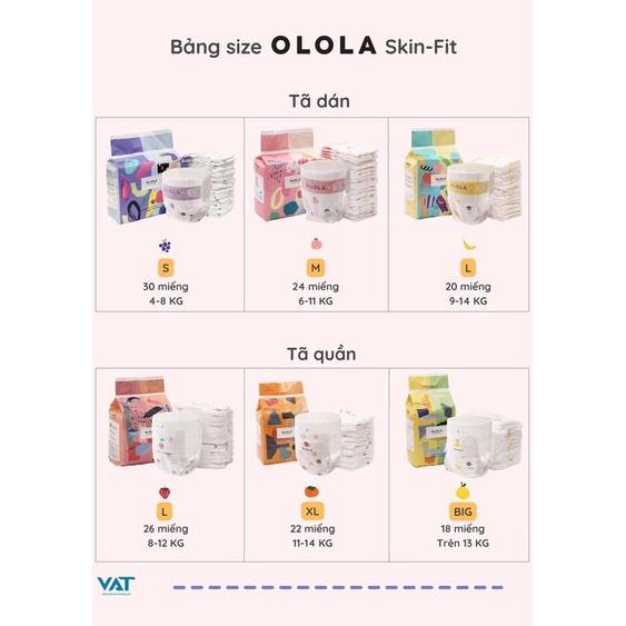 Tã/bỉm olola HÀN QUỐC dán/quần đủ size S30/M24/L20/L26/XL22/XXL18