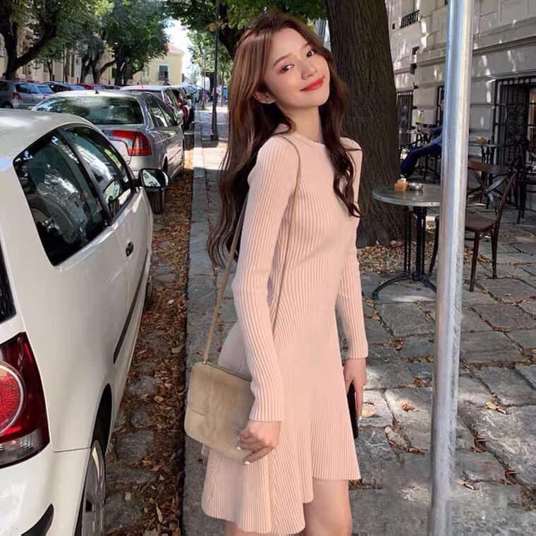 Váy Len Tăm Nhiều Màu Dáng Chữ A Chiết Eo Xinh Xắn Dành Cho Nữ