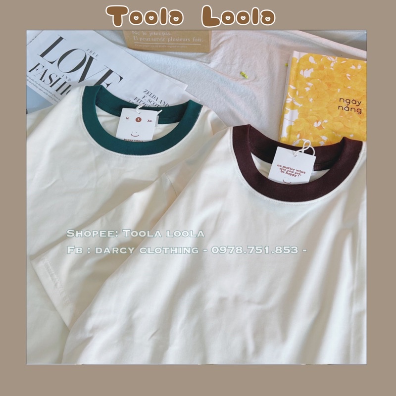 áo thun áo thun trơn MÀU KEM SỮA phối cổ màu nam nữ