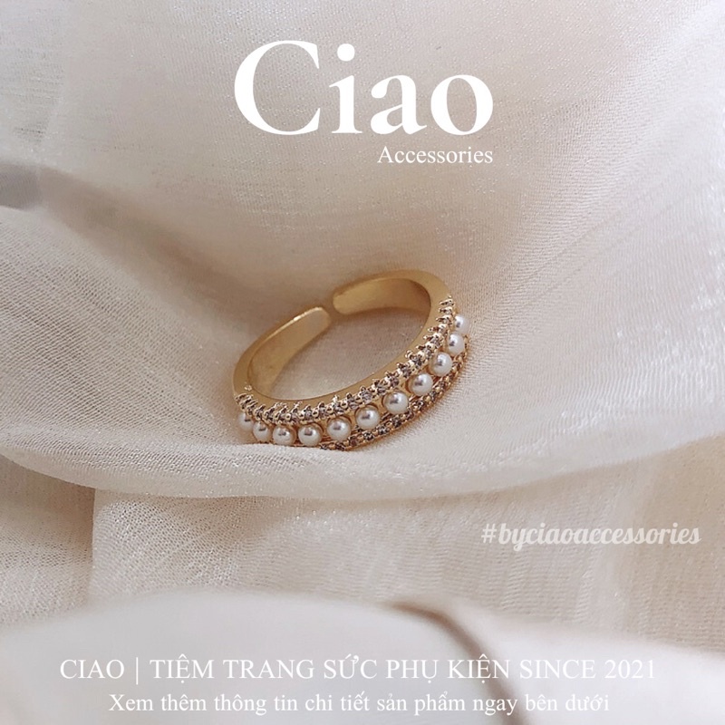 [HOẢ TỐC 1H] Nhẫn titan không gỉ hoạ tiết đính đá và hạt ngọc trendy Lopvie Ciao