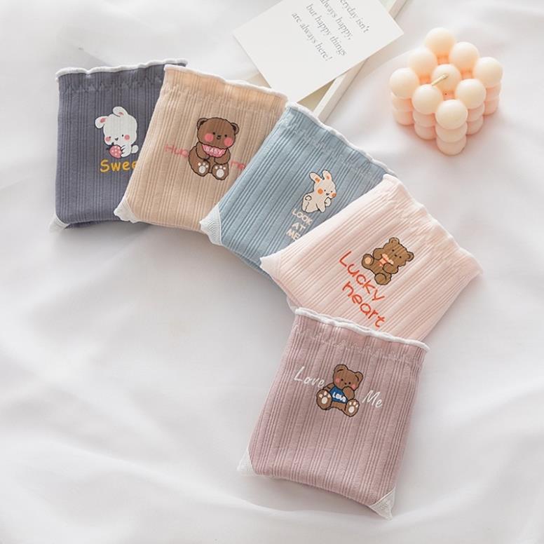 ❤️ Quần Lót Nữ ❤️ Quần Cotton Nữ Phối Viền Họa Tiết Hình Thỏ và Gấu 485 ❤️