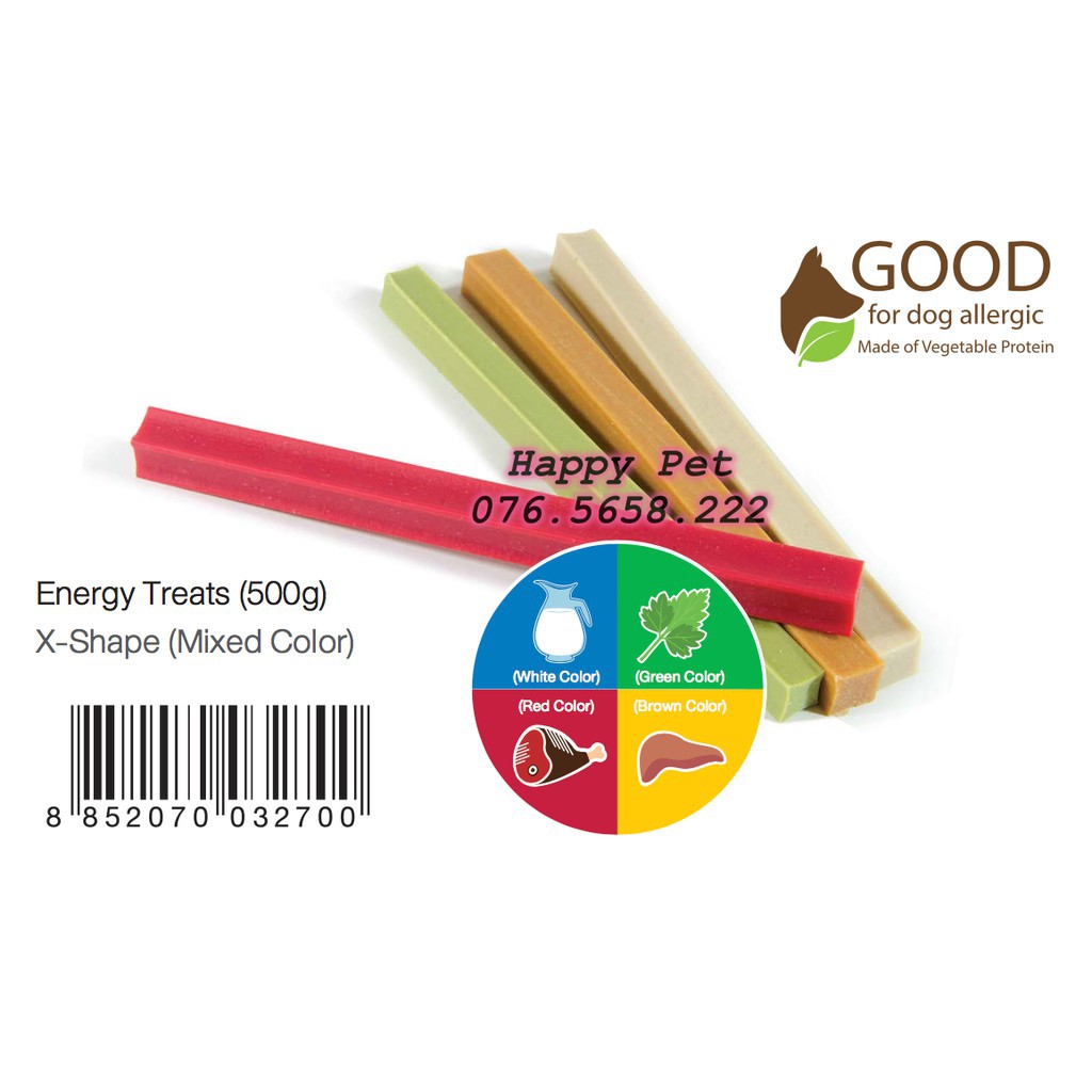 XƯƠNG GẶM CHO CÚN GOODIES ENERGY TREATS VỆ SINH RĂNG MIỆNG THANH VUÔNG GÓI 500GRAM