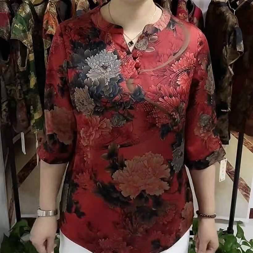 Áo Thun Tay Ngắn Bằng Lụa Lạnh Thời Trang Dành Cho Phụ Nữ Trung Niên 2021