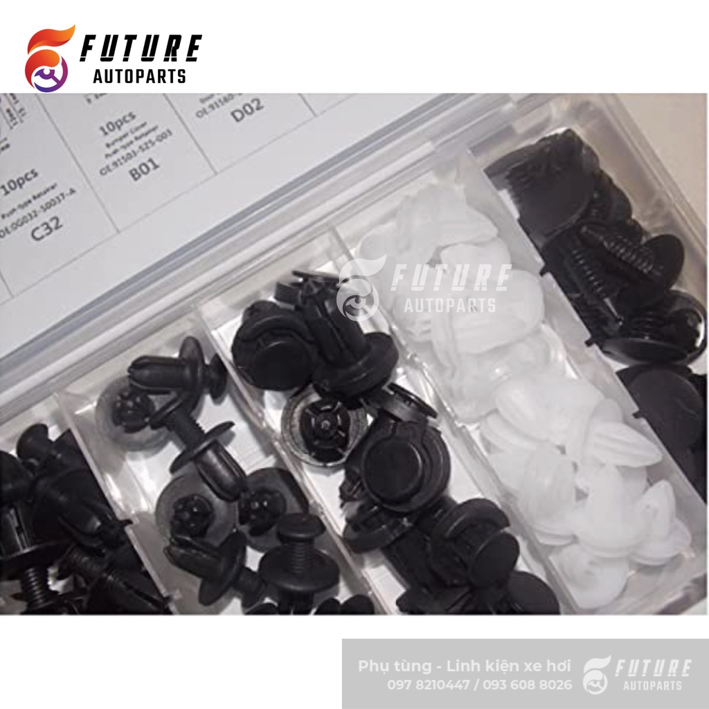 Set 100 chiếc chốt nhựa, vít nhựa 6 loại phổ thông - Future Autoparts