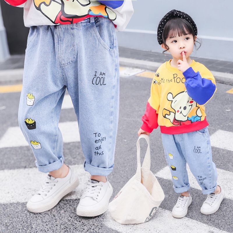 Quần Jeans Dài Thời Trang Dành Cho Bé Trai Gái 2-8 Tuổi