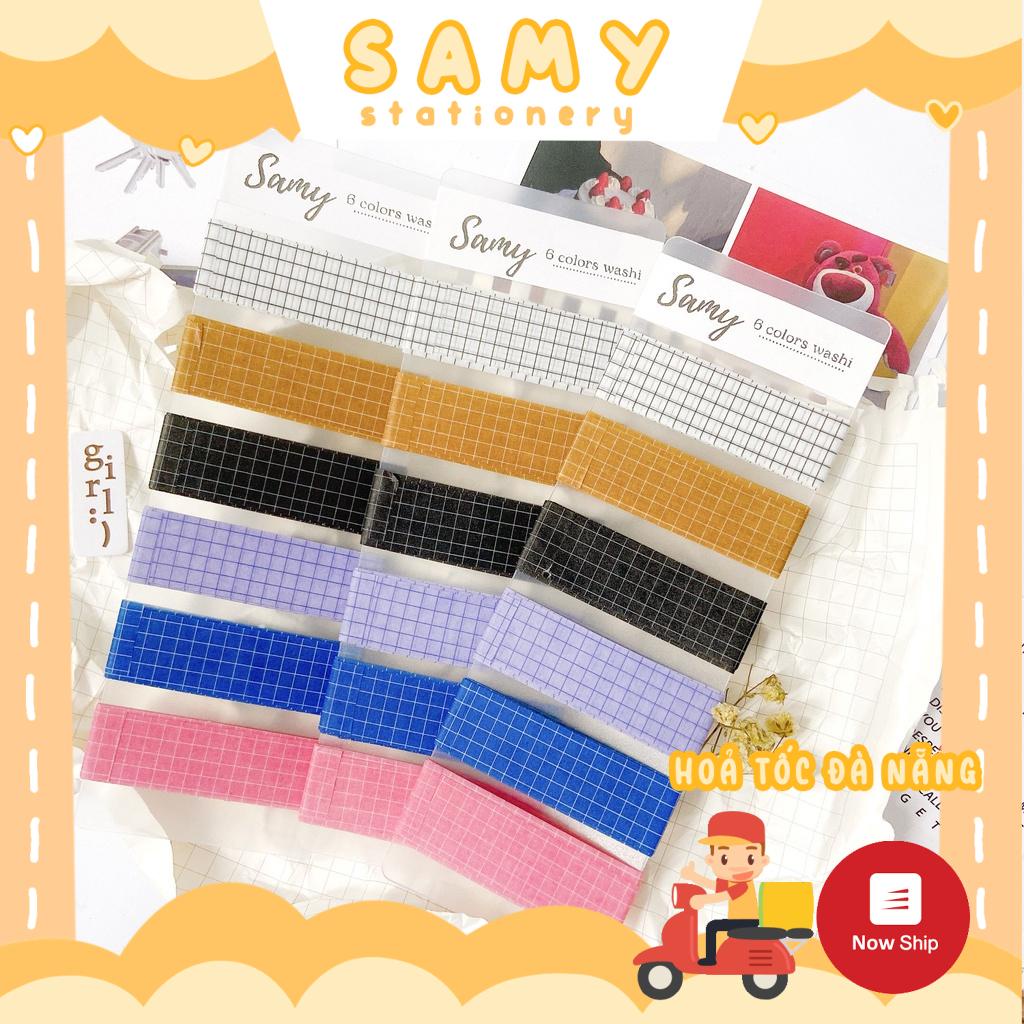 (CHIẾT LẺ 6 MÀU) WASHI CARO BASIC CHIẾT SẴN 1 MÉT/ 1 MÀU TRANG TRÍ SỔ TAY PHONG CÁCH HÀN QUỐC