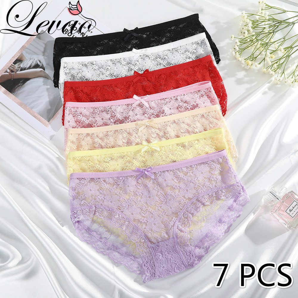 Bộ 7 Quần Lót Levao Vải Ren Lưng Thấp Gợi Cảm Cho Nữ