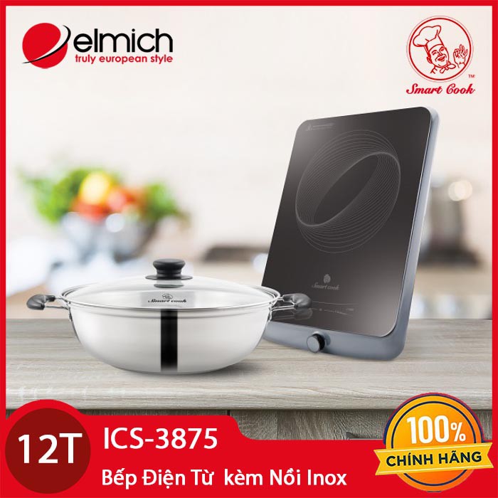 Bếp điện từ cảm ứng Elmich Smartcook ICS-3875 công suất 2100W tặng kèm Nồi lẩu Inox 26cm