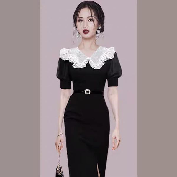 3350Q Đầm ôm ngắn tay nữ hè kèm thắt lưng hàng nhập