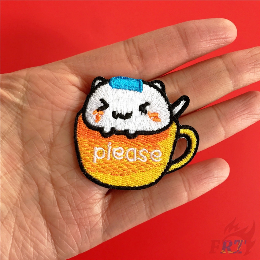 Set 1/4 miếng vá thêu/ủi quần áo họa tiết cốc nước mèo hoạt hình đáng yêu DIY