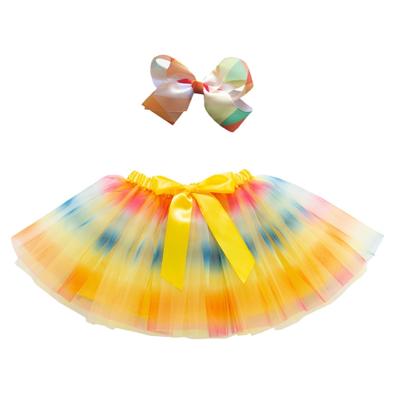 Chân Váy Xòe Tutu Nhiều Lớp Màu Cầu Vồng Thắt Nơ Cho Bé Gái