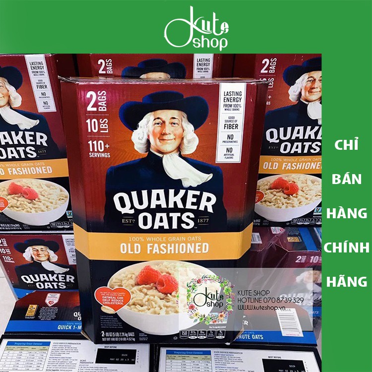 [Nguyên thùng 4.5kg] Yến mạch nguyên hạt cán dẹp Quaker Oats Old Fashioned nguyên thùng 4.5kg