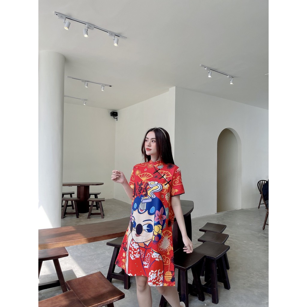 Đầm Tết Cô Gái Trung Hoa [Hàng Giới Hạn] Vải Lụa Tuyết In Nhiệt - Đầm Nữ Thời Trang Trẻ - Phong Cách - Độc Đáo 2021