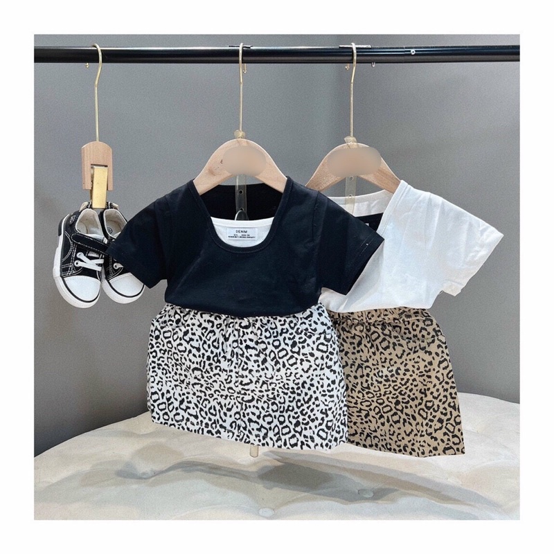 Xả Set áo phối cv beo xkids bé gái 15-25kg