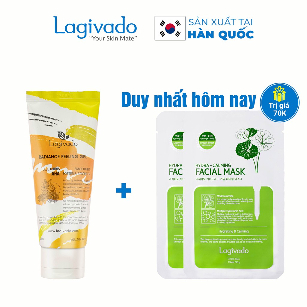 Tẩy tế bào chết da mặt Hàn Quốc Lagivado chiết xuất quả quýt đảo JeJu Tangerine Radiance Peeling 50 ml