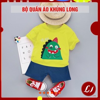 Bộ quần áo cộc tay khủng long cho bé 5-16kg - màu vàng