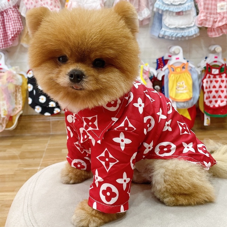 Áo sơ mi đỏ hoạ tiết sang chảnh cho chó mèo