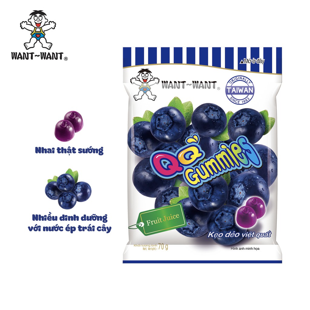 Kẹo Dẻo Want Want Cam Dâu Nho Việt Quất Gói 70G