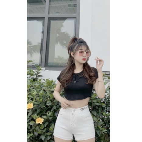 Quần short jean đen trắng nữ rách - Quần sooc bò rách Denim thiết kế rách cá tính dáng chữ A | BigBuy360 - bigbuy360.vn